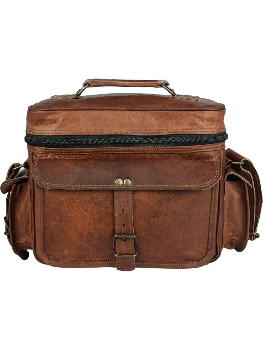Vintage Leather Messenger Bag - DSLR Shoulder Satchel for Travel & Photography
